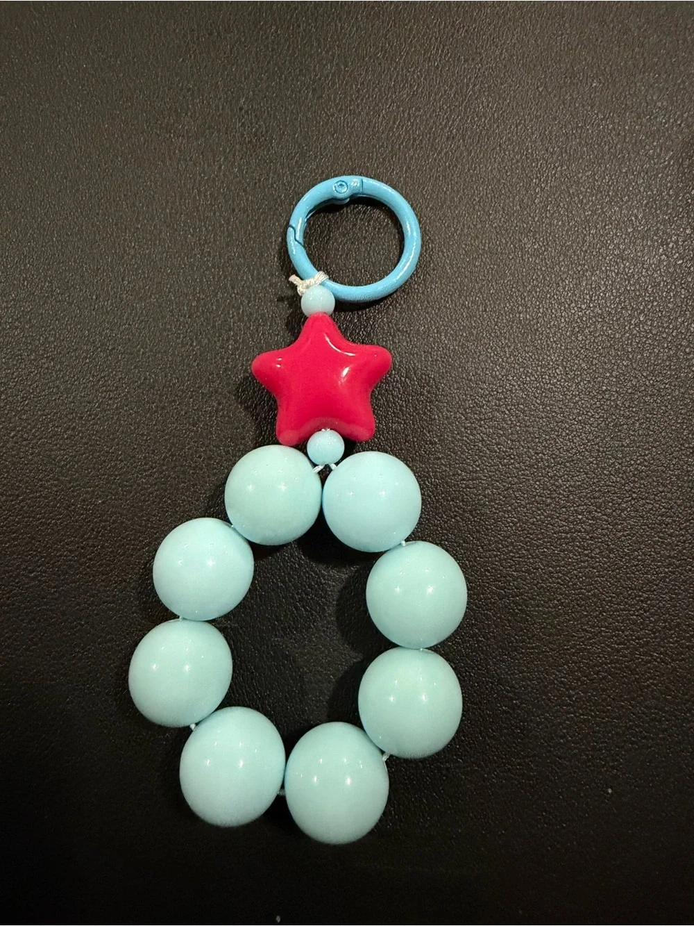 Kids Blue Bead Keyring with Red Star Charm